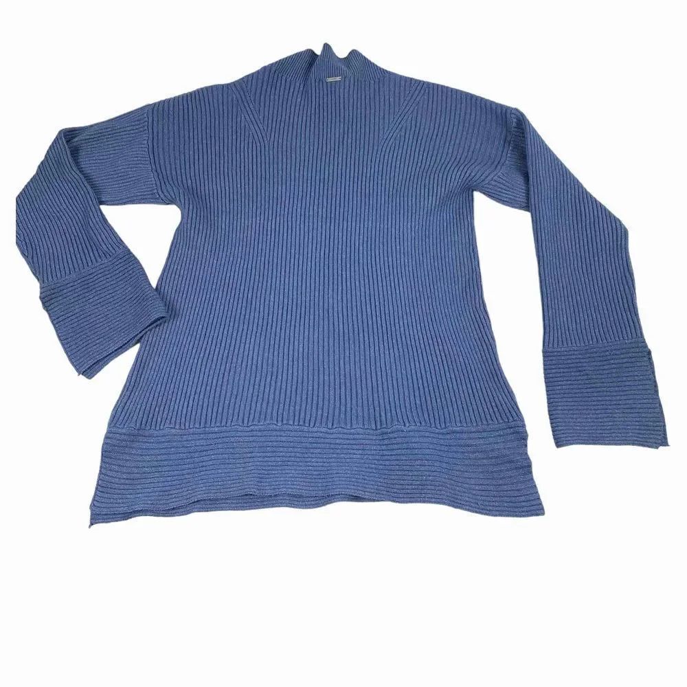 Sioni Womens Size Large Ribbed Sweater with open sleeves Heather Indigo